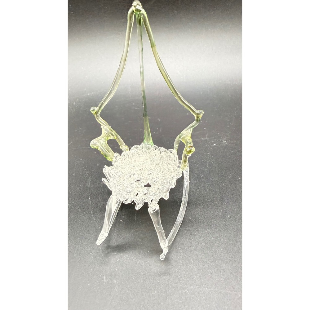 Vintage Hand Blown Spun Glass Rocking Chair Figurine Green Accents Miniature